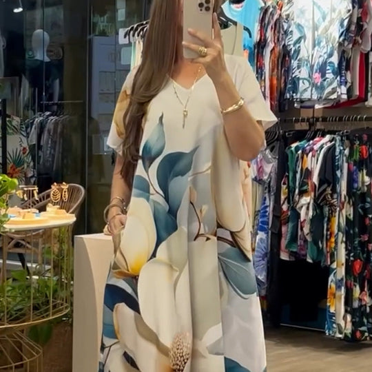 🌴Summer Specials SALE 50% OFF🌴Women's Loose Casual V-Neck Printed Short Sleeve Dresses