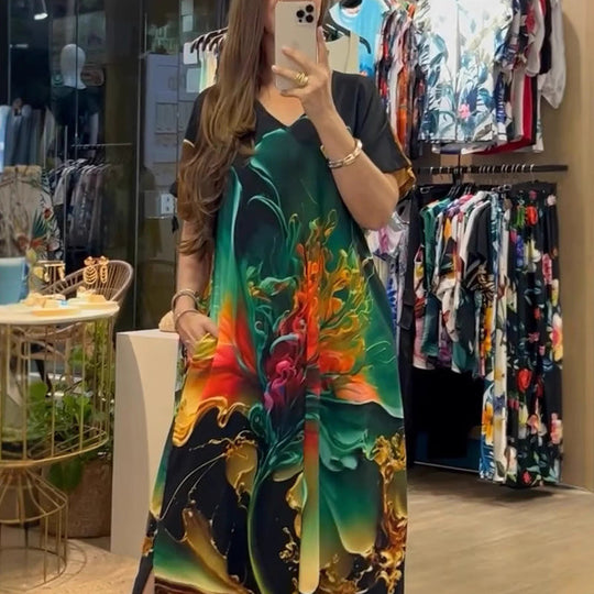 🌴Summer Specials SALE 50% OFF🌴Women's Loose Casual V-Neck Printed Short Sleeve Dresses
