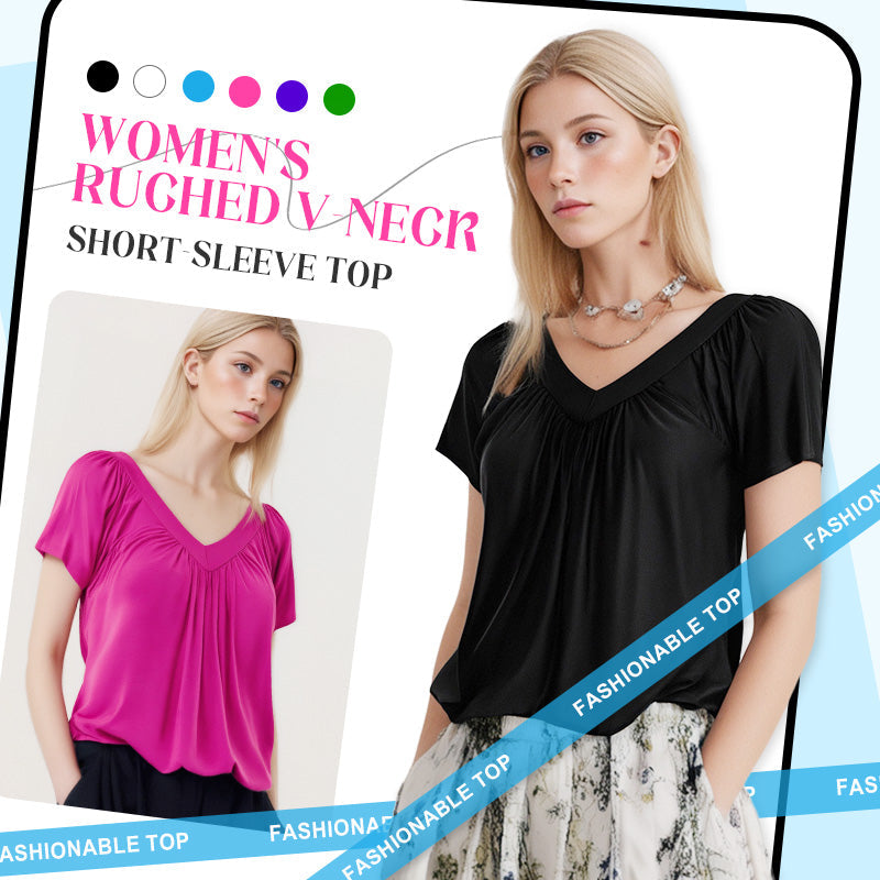 ✨Women's Ruched V-Neck Short-Sleeve Top