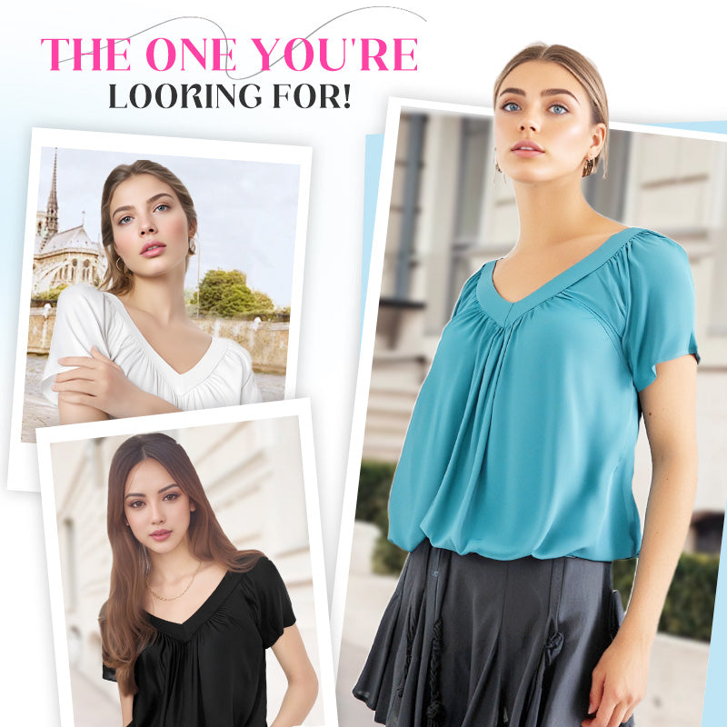 ✨Women's Ruched V-Neck Short-Sleeve Top