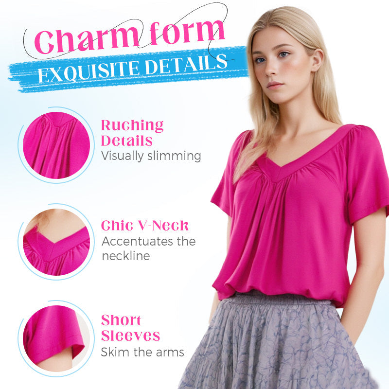 ✨Women's Ruched V-Neck Short-Sleeve Top