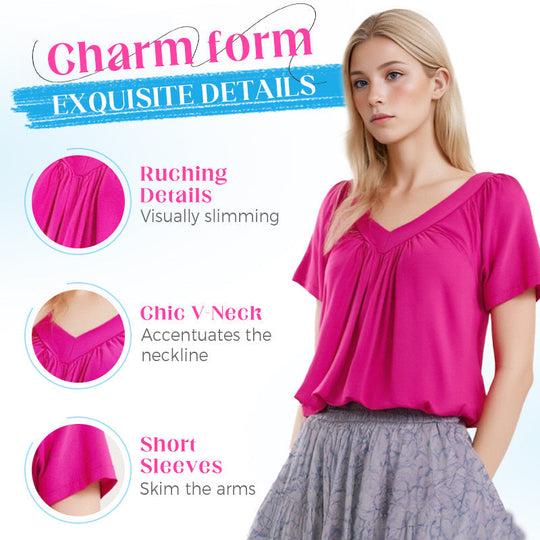✨Women's Ruched V-Neck Short-Sleeve Top