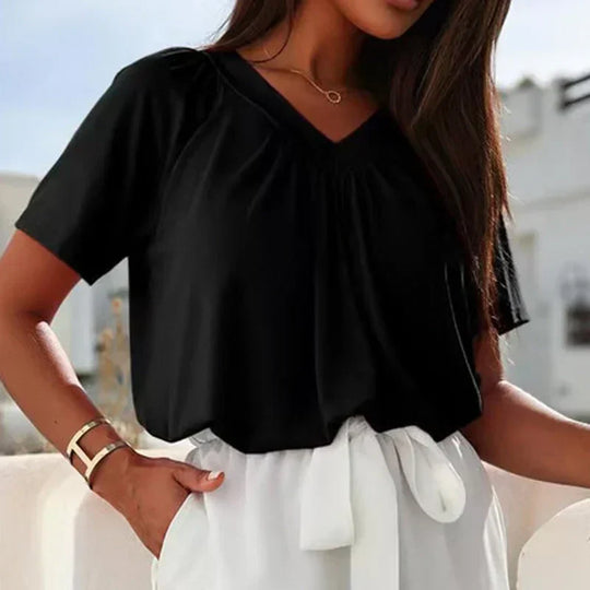 ✨Women's Ruched V-Neck Short-Sleeve Top