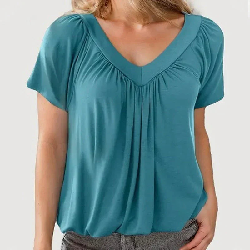 ✨Women's Ruched V-Neck Short-Sleeve Top
