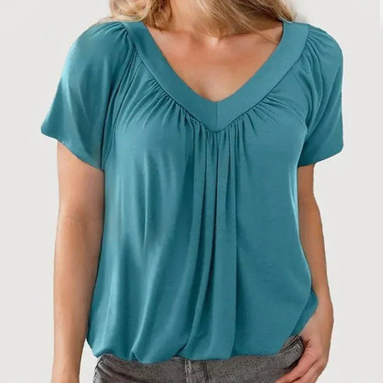 ✨Women's Ruched V-Neck Short-Sleeve Top