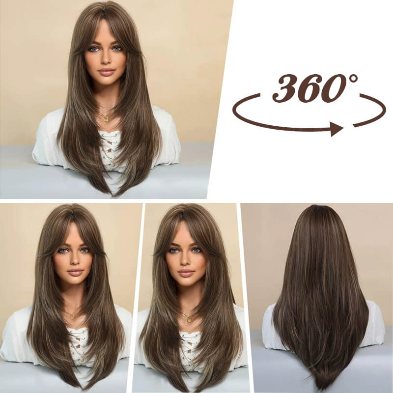 ⏰Poslední den výprodeje 50% sleva🎉Pěkný dárek*Paruka s dlouhými vlasy Vrstvené paruky s ofinou