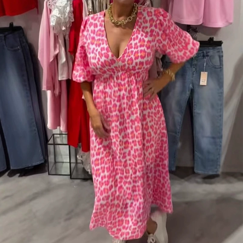 🎨 PĒDĒJĀS DIENAS AKCIJA — 48 % ATLAIDE sieviešu kleitai ar V veida kakla izgriezumu un apdruku — Brushstrokes of Summer🌺