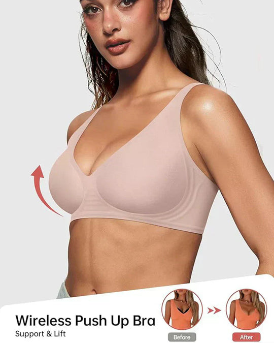 🔥Lowest price in the last 30 days🔥Jelly Wireless Womens Comfortable Wireless Bras Push Up Bralettes Seamless Tshirts Bras Deep V Everyday Bras