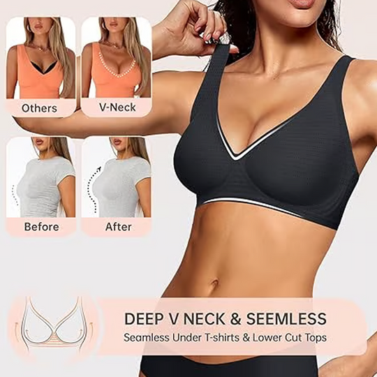 🔥Lowest price in the last 30 days🔥Jelly Wireless Womens Comfortable Wireless Bras Push Up Bralettes Seamless Tshirts Bras Deep V Everyday Bras