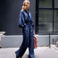 Solid Color Lapel Long-sleeved Loose Shirt and Casual Wide-leg Pants Set