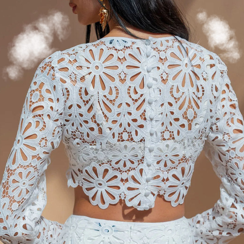 Balmy Summers Croșetat Dantela Model Floral Talie Elastică Coadă De Pește Vacanță Fusta Maxi