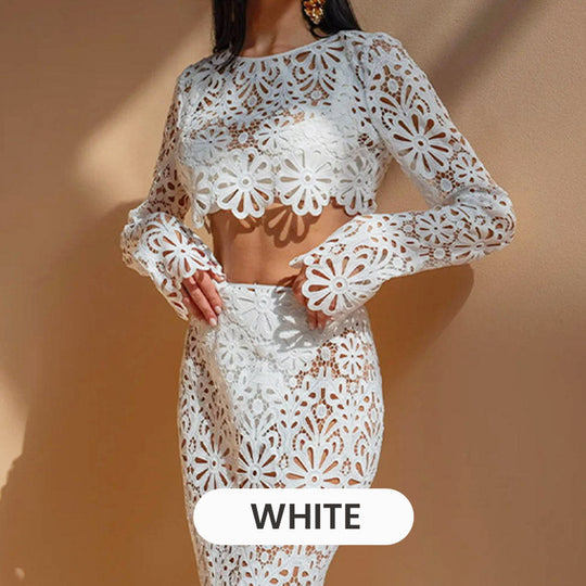 Balmy Summers Croșetat Dantela Model Floral Talie Elastică Coadă De Pește Vacanță Fusta Maxi