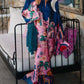 Seaside Stroll Satin Unique Print Button Up Long Sleeve Slit Kaftan Midi Dress
