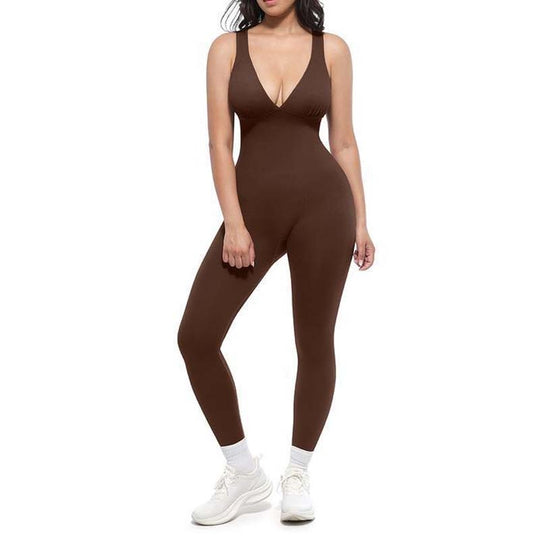 💞95K+ SOLD!🌸High-Stretch V-Neck Jumpsuit – All-day ease for fitness & beyond. Breathable, flexible & effortlessly chic. Your go-to for movement. 🧘‍♀️💫