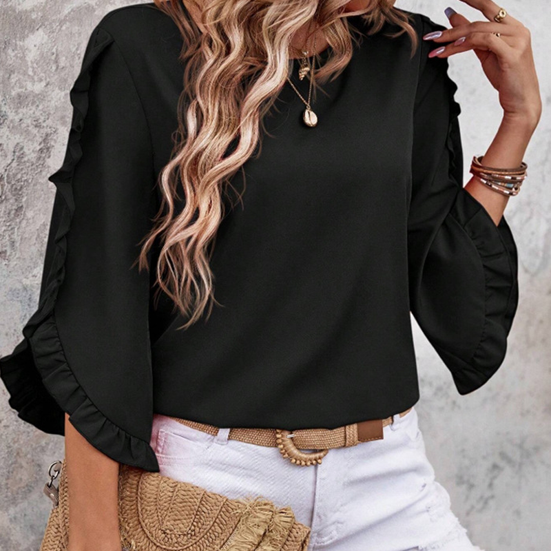 Women's Ruffle Trim Flowy Sleeve Blouse
