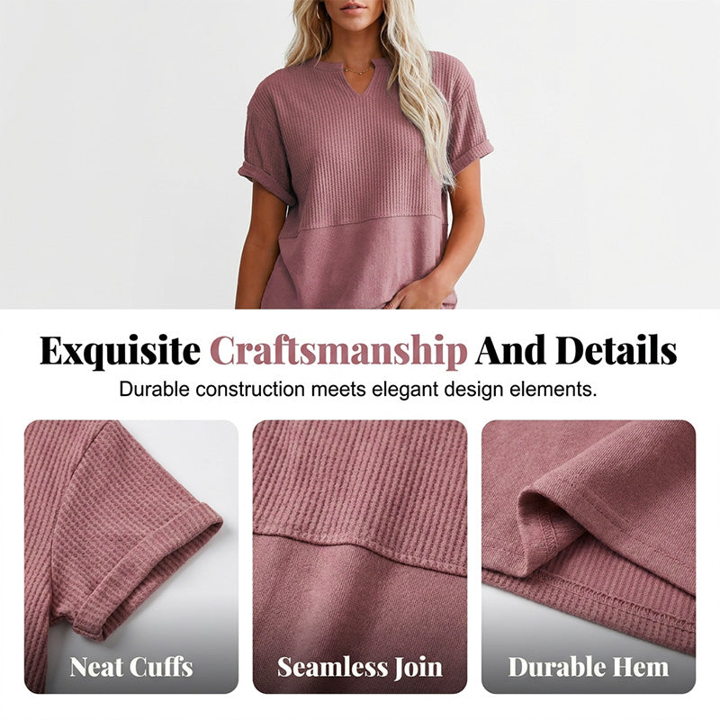 Women's Casual V-neck Patchwork Short-Sleeved Shirt