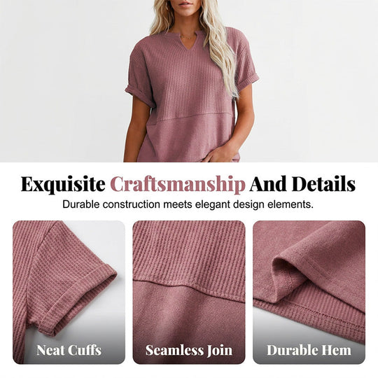 Women's Casual V-neck Patchwork Short-Sleeved Shirt