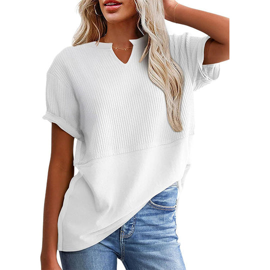 Women's Casual V-neck Patchwork Short-Sleeved Shirt
