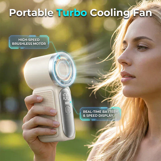 Turbo Handheld Fan – 16900 RPM, 6 speeds, LED display