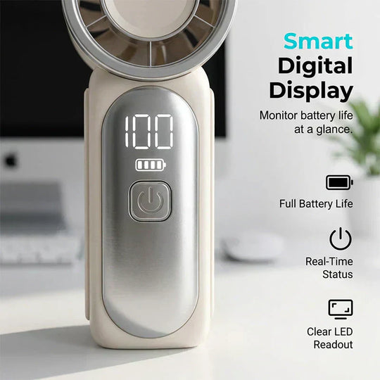 Turbo Handheld Fan – 16900 RPM, 6 speeds, LED display