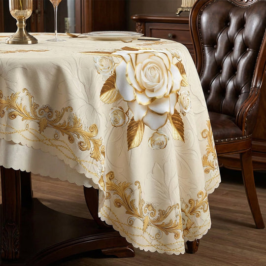 Waterproof Gold Rose Tablecloth