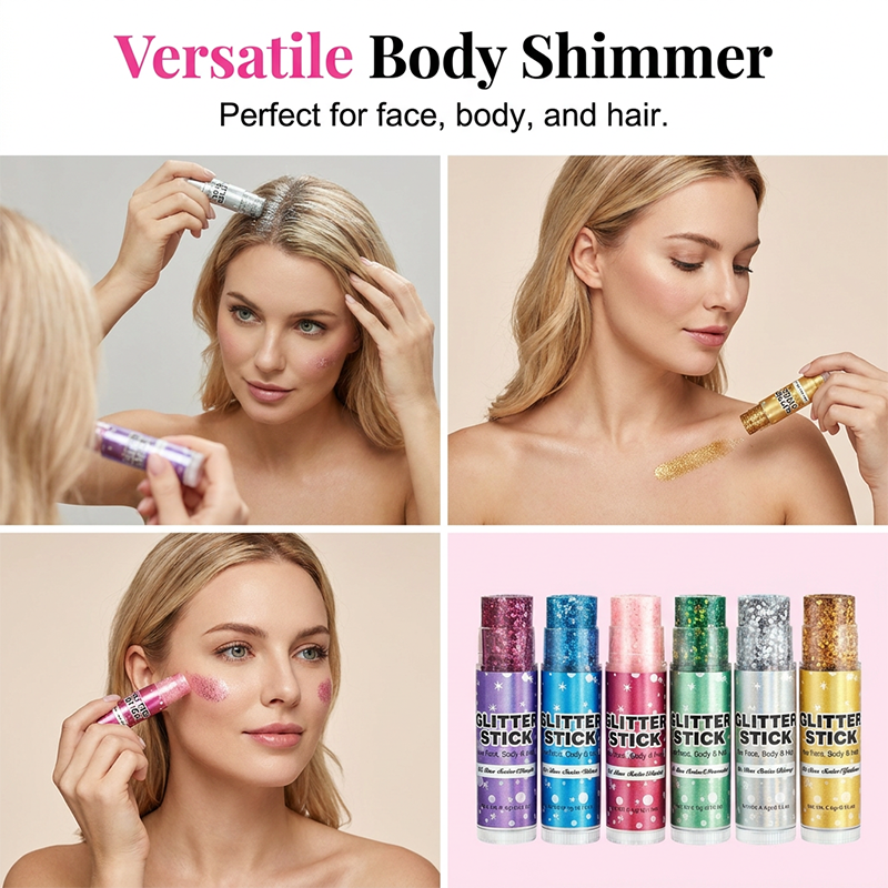 6-Color Glitter Stick Set for Face, Body & Hair