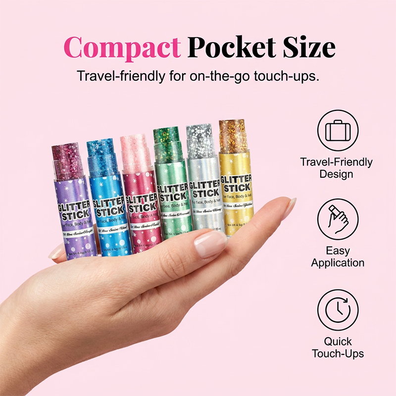 6-Color Glitter Stick Set for Face, Body & Hair