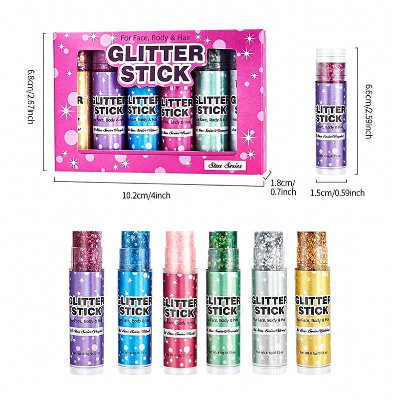 6-Color Glitter Stick Set for Face, Body & Hair
