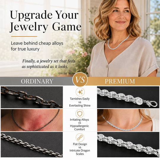 🎉Trendy Dragon Scale Chain Bracelet & Necklace Jewelry Set ✨