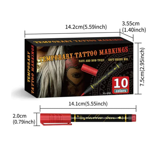 10-Color Temporary Tattoo Markers Set