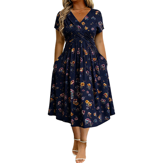 Women’s V-Neck Floral Print Dress – Twist Waist & Flattering Fit
