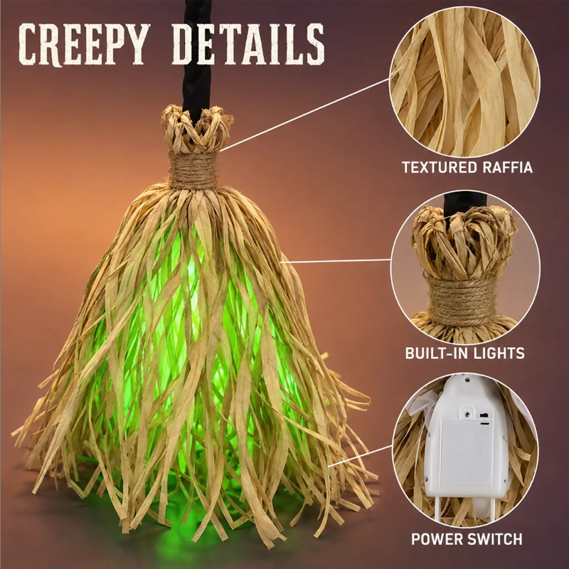 🧙 Bring Your Garden to Life This Halloween – Animated Witch Broom with Lights & Spooky Sounds. UK Stock