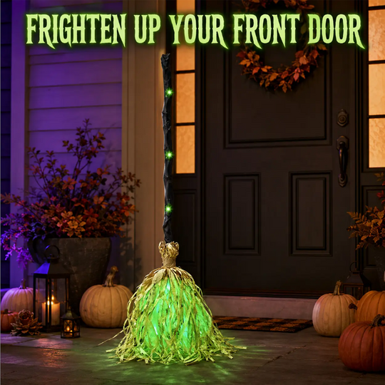 🧙 Bring Your Garden to Life This Halloween – Animated Witch Broom with Lights & Spooky Sounds. UK Stock