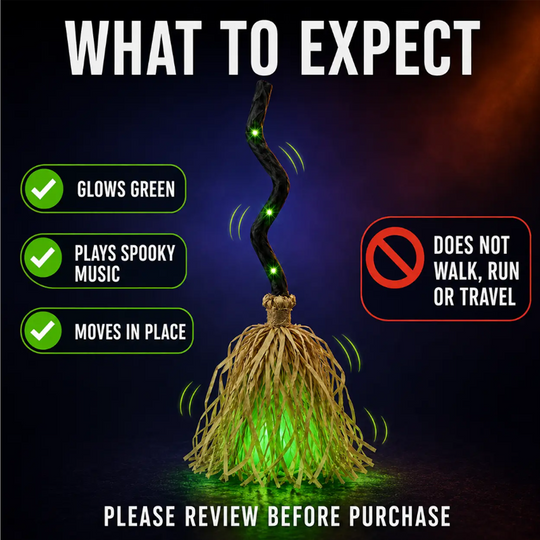 🧙 Bring Your Garden to Life This Halloween – Animated Witch Broom with Lights & Spooky Sounds. UK Stock