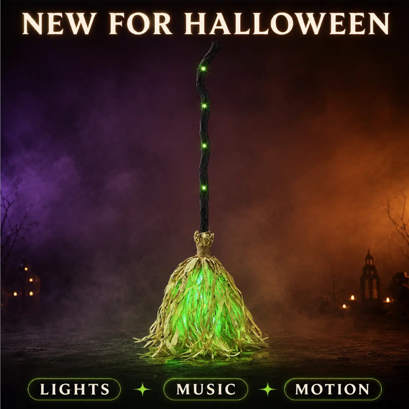 🧙 Bring Your Garden to Life This Halloween – Animated Witch Broom with Lights & Spooky Sounds. UK Stock