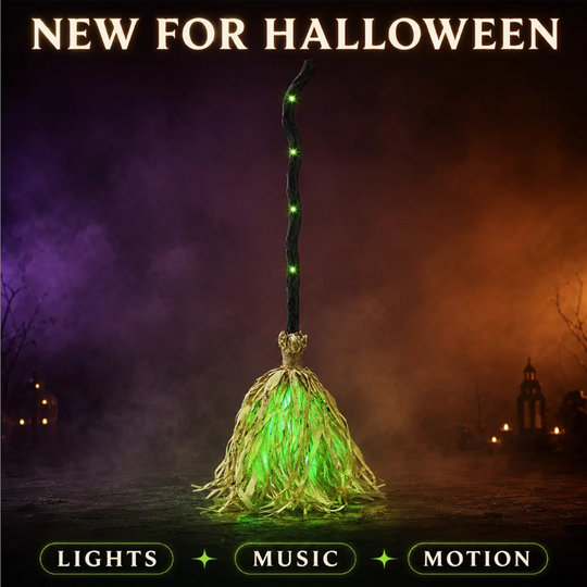 🧙 Bring Your Garden to Life This Halloween – Animated Witch Broom with Lights & Spooky Sounds. UK Stock