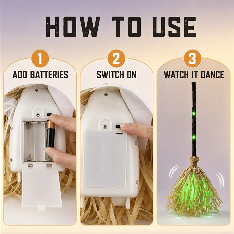 🧙 Bring Your Garden to Life This Halloween – Animated Witch Broom with Lights & Spooky Sounds. UK Stock
