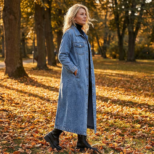 Women’s Casual Longline Button-Up Denim Coat