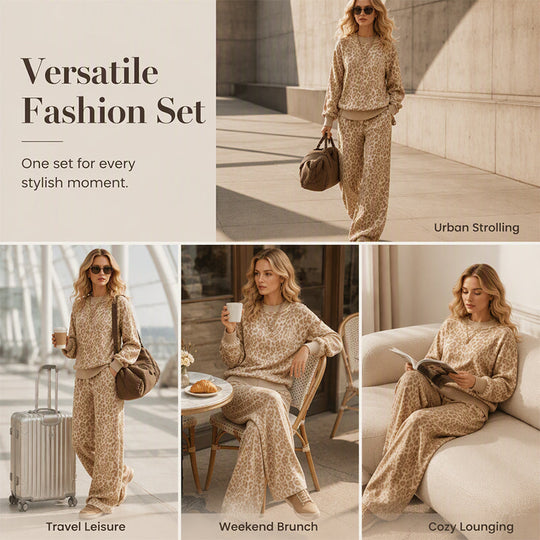 ⏰ Last Day of the Sale – 50% OFF ✨Women's Leopard Print Sweatshirt & Wide-Leg Pants Set