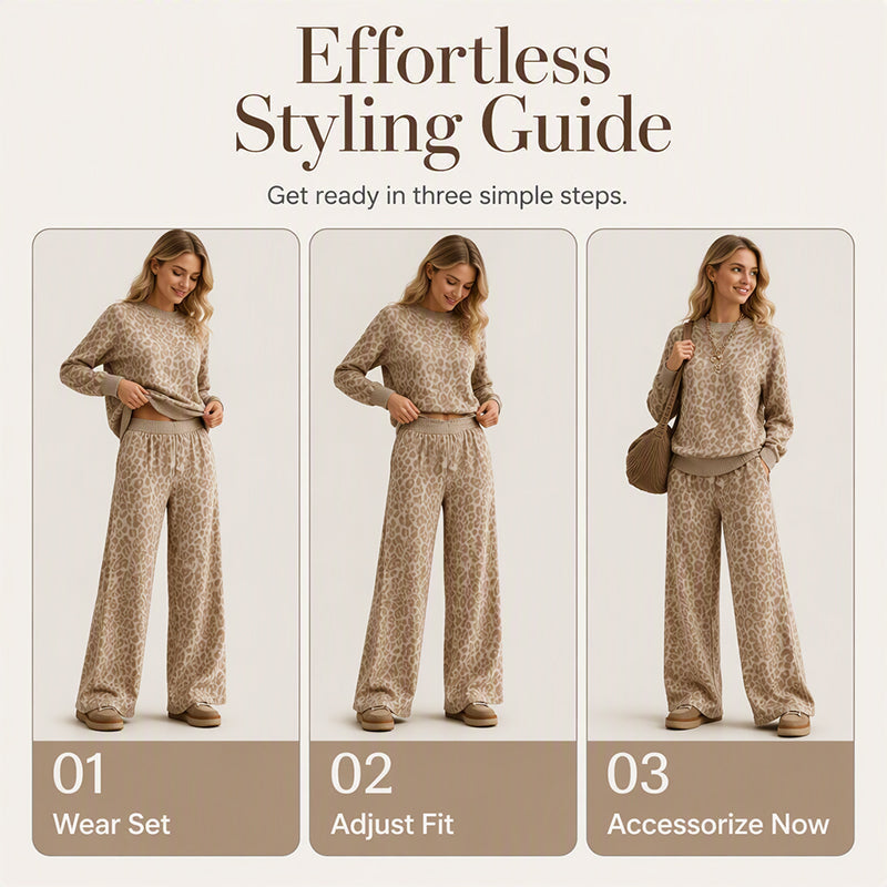 ⏰ Last Day of the Sale – 50% OFF ✨Women's Leopard Print Sweatshirt & Wide-Leg Pants Set