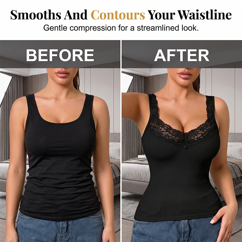✨ Flattering Everyday Style | Women's Lace-Trim Slim-Fit Tank Top