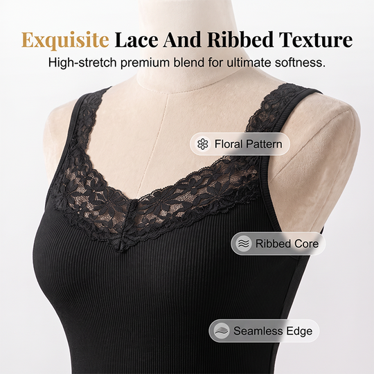 ✨ Flattering Everyday Style | Women's Lace-Trim Slim-Fit Tank Top