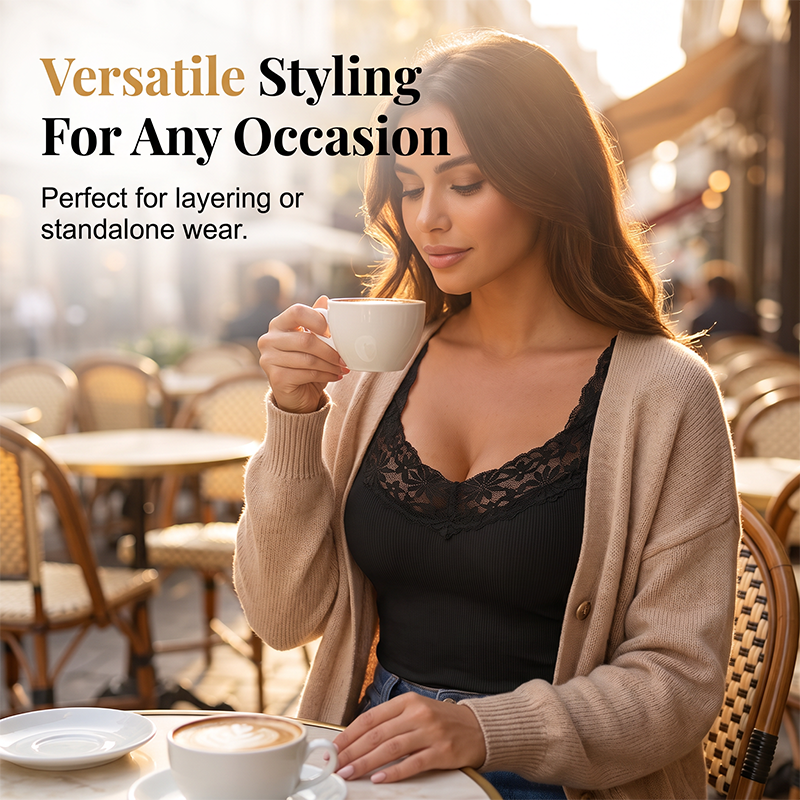 ✨ Flattering Everyday Style | Women's Lace-Trim Slim-Fit Tank Top