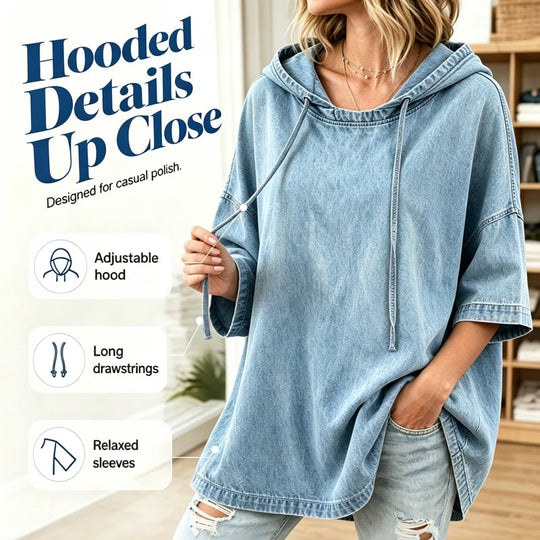 🍂 Women's Casual Loose Denim Hoodie – Relaxed Comfort & Effortless Autumn Style