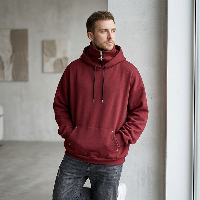 Men's Casual High Collar Loose Fit Hoodie