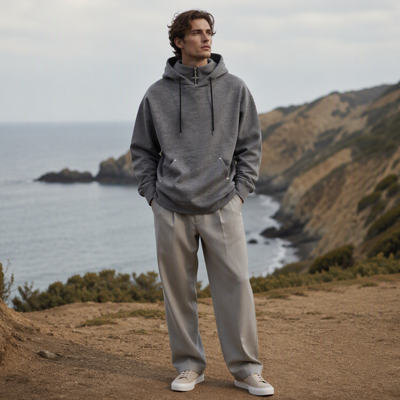 Men's Casual High Collar Loose Fit Hoodie