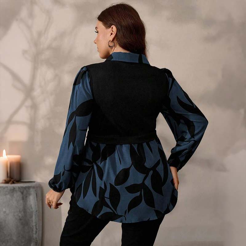 ✨ Effortless Layered Style | Women's Floral Print Fake 2-Piece Pullover Shirt