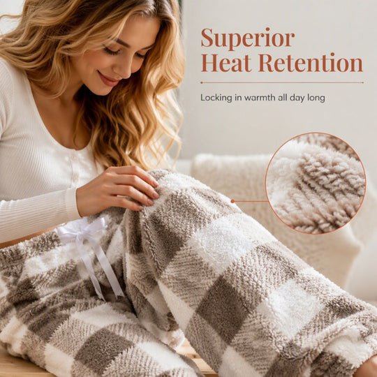 ☁️ Cozy Everyday Comfort | Women's Plush Plaid Wide-Leg Pants
