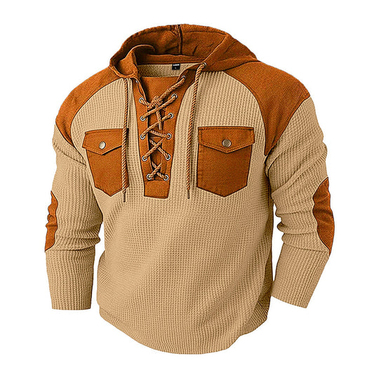 🧶 Rugged Details, Easy Comfort | Men's Waffle-Knit Lace-Up Hooded Sweatshirt