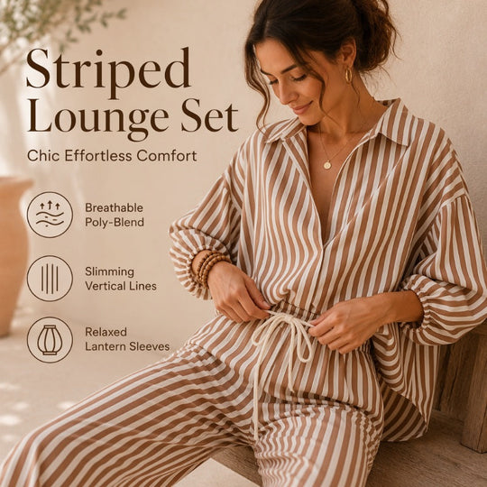 ✨ Effortless Everyday Style | Women's Striped Relaxed-Fit 2-Piece Set